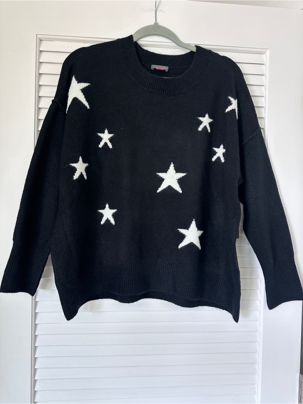Vince Camuto NWT Star Crewneck Relaxed Fit Sweater Black White Size M